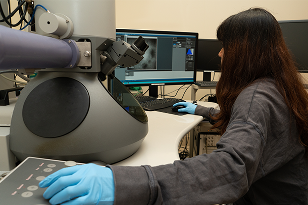 student in materials characterization facility