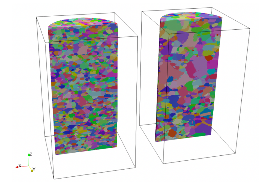 3D visualization of two vertically oriented rectangular microstructures 